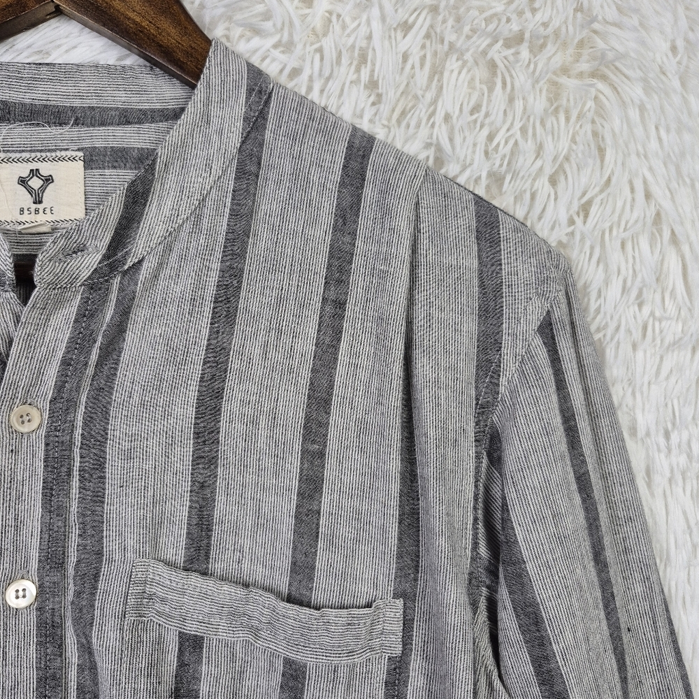BSBEE Gray Stripe 100% Cotton Popover Shirt Womens Small Resort Beachy Casual
